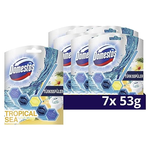 Domestos Power 5+ WC Stein Türkisspüler Tropical Sea WC Reiniger für kraftvolle WC Reinigung mit Anti-Kalk Schutz 7x 53g