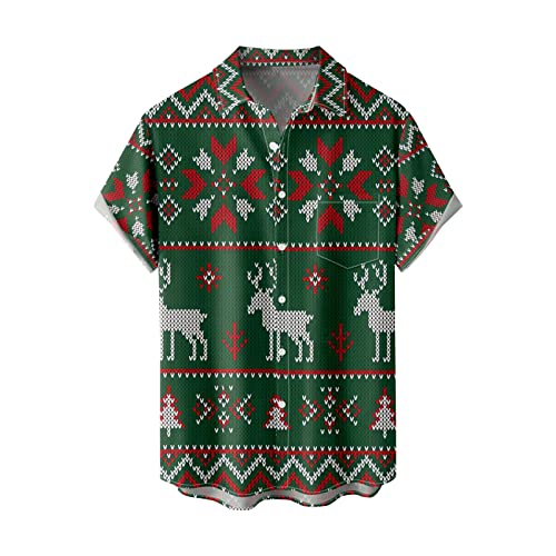 CGGMVCG Weihnachten Hawaii-Hemden für Männer Weihnachten Weihnachtsmann 3D Digitaldruck Knopf Herren Weihnachten Button Down Hemd, Grün , Mittel