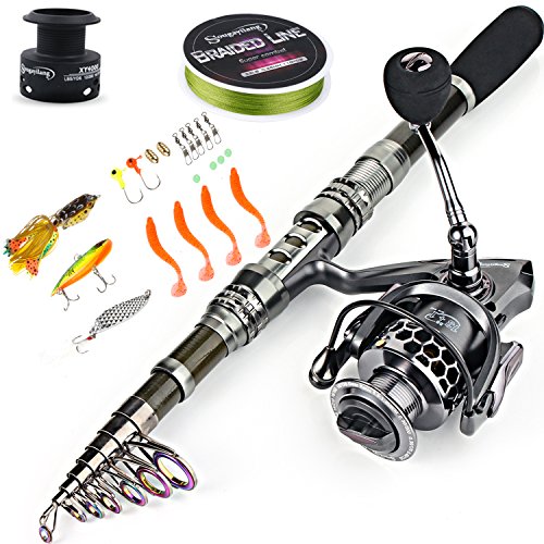 Sougayilang, Teleskopangel/Angelrolle, Kohlefaser-Angelrute/Spinnrollen, ideal für Reisen, zum Angeln in Salzwasser und Süßwasser, Fishing Full Kits Without Carrier Case, 2.1M/6.89FT