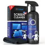 iO Clean Bildschirmreiniger Spray (16oz - 473ml) – Bestes großes Reinigungsset für LCD-LED-OLED-Fernseher, Smartphone, iPad, Laptop, Touchscreen, Computermonitor, andere Geräte – Mikrofasertüche