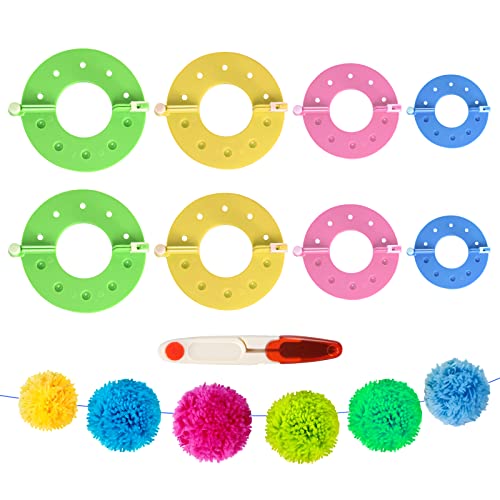 xnnmzhao Kunststoff Pompom Maker Set, 8 Stücke Fluff Ball Weaver Nadel PomPom Maker Sets, 4 Größen Pom Pom Maker mit 1 Bastelscheren Wool Garn Knitting Handwerk Werkzeug Set