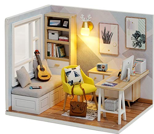 CUTEROOM DIY Miniatur Puppenhaus Kits Handwerk Holz Puppenhaus Modell Kits mit LED-Licht und Katzenmodell