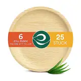 ECO SOUL 100% kompostierbare 15 cm, runde Palmblatt Teller [25 Stück] I Premium Palmblatt Geschir I Robuste, Bio Einweg Teller wie Bambus I Runde Einweg Teller
