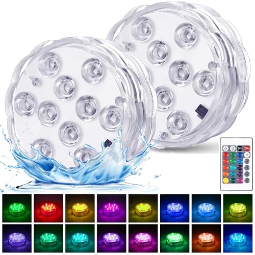 daphomeu Unterwasser Licht mit Fernbedienung - Wasserdicht und batteriebetrieben - RGB-Multi-Farbwechsel - Für Pool, Vase, Spa, Aquarium, Teich, Whirlpool, Partydekoration (2 Stück)