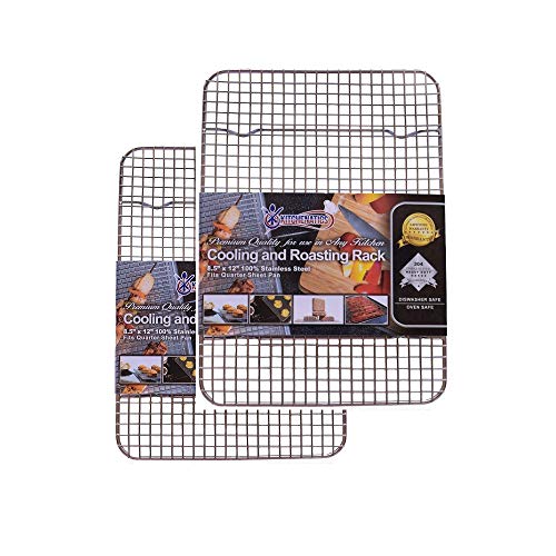 Grillrost Und Kühlregal Aus Edelstahl, Passend Für Ein Kleines 1/4-Backblech Zum Backen, Braten, Räuchern, Grillen Und Kühlen – Spülmaschinenfest, Rostbeständig Und Ofenfest, 21,6 x 30,5 Cm, 2er-Set