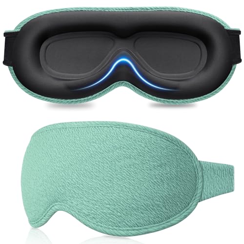 Gritin 100% Lichtblockierend Schlafmaske für Frauen & Herren Kein Druck auf Augen Schlafbrille Ergonomisches Design 3D Augenbewegung- und Wimpernfreundlich, Ultra Weich & Bequem Augenmaske,cyan