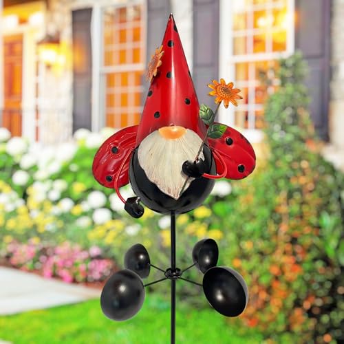 HONGLAND Zwerg aus Metall, Garten-Statue, Gartenstatue, Outdoor-Dekoration, 121,9 cm, Zwerg-Dekorationen, 360 Grad drehbar, Windspiel für Außenbereich, Terrasse, Garten, Hinterhof, Dekoration