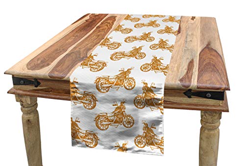 ABAKUHAUS Motorrad Tischläufer, Skizzenhafte Choppers, Esszimmer Küche Rechteckiger Dekorativer Tischläufer, 40 x 180 cm, Hellbraun Weiß