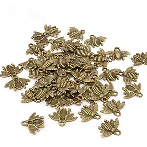 EPRHAY Bienen-Honigbienen-Anhänger, Antik-Bronze-Legierung, Charm-Anhänger für Schmuckherstellung, Zubehör, Handarbeit, 50 Stück, Metall Aluminium