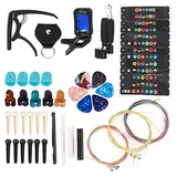 Gitarrensaiten-Zubehör-Kit, Gitarrensaiten-Zubehör Stahlmaterial Pin Capo Tuner Winder Gitarrensaiten-Ersatz-Kit für Bass für die meisten Gitarren