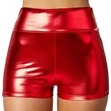 dressforfun 901007 Damen Metallic Hotpants, glänzende Shorts mit hoher Taille, eng anliegende Kurze Hose für Tanz Sport Disco Kostüm Fasching Karneval - Diverse Größen - (XXL | rot | Nr. 303586)