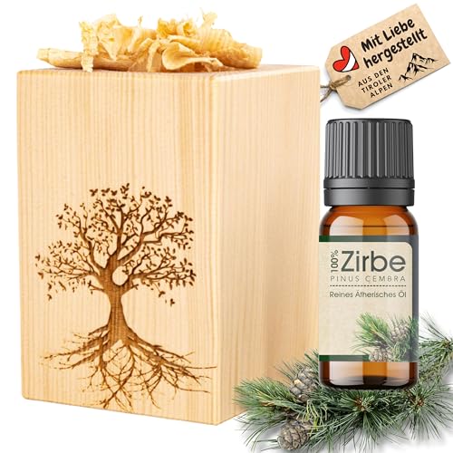 Zirbelkiefer Set Baum des Lebens mit Späne und Zirbelkiefer Öl 10ml schön verpackt in einem Organza Sackerl mit handgehobelten Zirbelkieferlocken