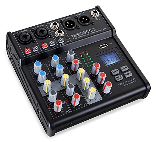 Pronomic B-403 Mini-Mixer mit Bluetooth und USB-Recording - Kompakter 4-Kanal Mixer - 2 Kanäle mit Combobuchsen, Phantomspeisung und Hi-Z Schalter - USB-Port - Main-Ausgänge im XLR-Format - Schwarz