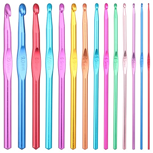 Häkelnadel Set, 14 Stück Crochet Hooks, Multicolor Aluminium Stricknadeln, Metall Häkelnadel Set, 14 Größen, für Anfänger Oder Profis (2mm-10mm)