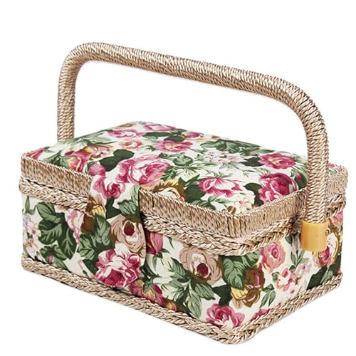 Großer Nähkorb, extra großer Nähkorb, Vintage Flora Sewing -Rückenet für Nähräume, handgefertigter Nähkorborganisator für Nadeln, Gewinde