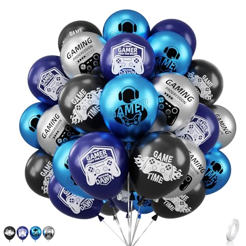G.C 50 Stück Videospiel Party Deko Luftballons,Gaming Kindergeburtstag Deko Jungen mit Blau Grau Schwarz Ballons, Gamer Videospiel Party Ballons für Geburtstag Deko Kinder Teens Erwachsener
