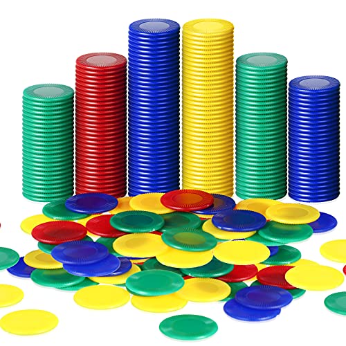 Harrycle* 400 Stück Pokerchips Plastik Pfandmarken Essensmarken Wertmarken Chips Bingo Chips Casino Poker Chip Set Party Spielbelohnung 4 Farben Blanko Zählchips für Mathematik Kinder Lehrer Belohnung