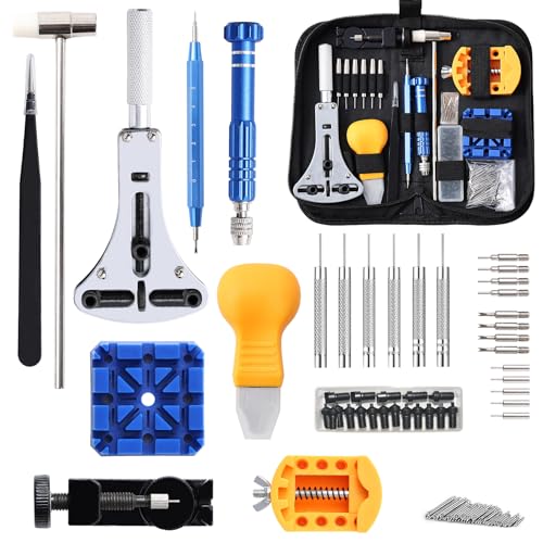 BASVII Uhrenwerkzeug Set - 155 Stück Uhrmacherwerkzeug Set Profi - Uhrenwerkzeug zum Einstellen und Ersetzen des uhrenarmband Werkzeug, für Die Meisten Uhrens