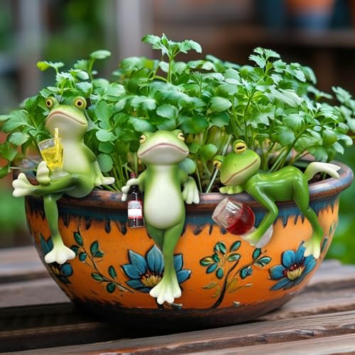 3 Stück Blumentopf Hänger Frösche Deko Figuren,Frosch Deko Frösche Tiere Harz Statue Gartendeko,Deko Grün Frosch Blumentopfhänger Figuren Balkon Deko Garten Frosch Figuren Topfdekorationen