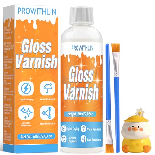 prowithlin - Air Dry Clay Glaze - Glänzender Ton Firnis für Lufttrocknenden Ton, Keramik, Ölfarbe & Holz - Wasserfest, Riss-, Kratz- & Abriebfest - 60ml mit 2 Pinseln