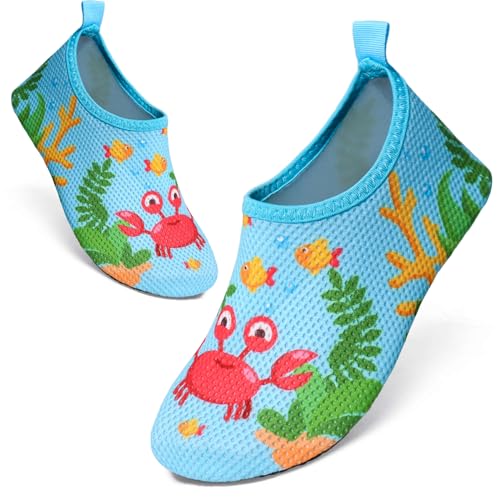 TMEOG Badeschuhe Kinder Wasserschuhe Schwimmschuhe Kleinkind Strandschuhe Aquaschuhe rutschfeste Wattschuhe Meerschuhe Barfussschuhe für Jungen Mädchen(26/27 EU,Krabbe)