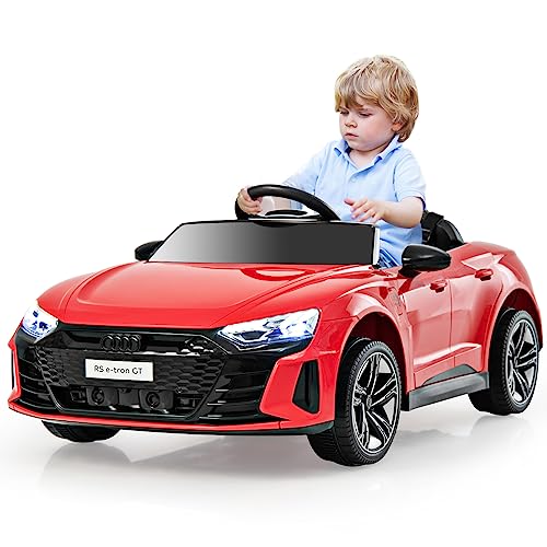 COSTWAY Audi RS Elektroauto für Kinder, 12V Elektro Kinderauto mit 2,4 G Fernbedienung & Musik & Scheinwerfer, 3-5 km/h, Elektrofahrzeuge für Kinder ab 3 Jahre (Rot)