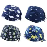 Amexo 4 Stück OP Haube Baumwoll Peeling-Mütze mit Schweißband und Knöpfen Chirurgische Hut Staubkappe Verstellbar Bandana Cap Kochmütze für Damen Herren