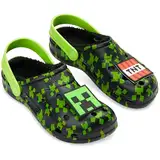 Minecraft Jungen Clogs mit Plüsch-Fleecefutter & Charms, ideal als Garten Clogs oder Kinder Hausschuhe (Schwarz/Grün, 36/37 EU)