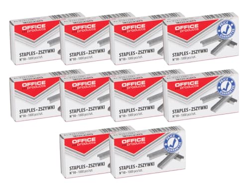 OFFICE PRODUCTS 18071019-19 Heftklammern 10/5 Silbern/ 10.000 Stück - 10 x 1000 Stück/Standart Handtackerklammern/Tackerklammern Büroklammern/Verzinkt