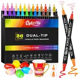 CGBOOM Acrylstifte, 26 Farben Dual Tip Acrylstifte für Steine Wasserfest, Steine Zum Bemalen, keramik bemalen set, wasserfeste stifte, Lackstift für Steine Holz Multimarker