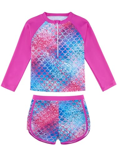 URMAGIC Mädchen Rash Guard Badeanzug Badeanzug Schwimmen Set UPF 50+ Schutz Zwei Stücke Lange Ärmel Schwimmen Sets für 3 4 5 6 7 8 9 10 Jahre