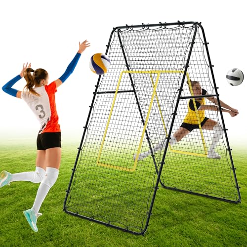 Jolitac Doppelseitiges Volleyball Rebounder Net, Trainingsgerät Rückprallwand Netz mit Schlag-Zone, Double Sided Rücksprungnetz for Volleyball Fußball Baseball Lacrosse Tennis 213x122cm