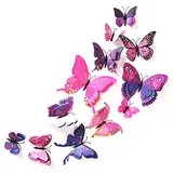 3D Schmetterlinge Doppelflügel Effekt Blumen 12er Set Dekoration Wandtattoo (Pink-Lila)