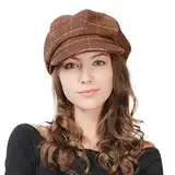 Comhats Damen Ballonmütze warme Schirmmütze Wintermütze Wolle Barett Maler Mütze mit Visor Newsboy Cap N99952_Kaffeebraun M