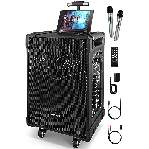 3-Wege PA anlage Komplettsets Professional, Karaoke Maschine mit 2 mikrofonen für tv, Lautsprecher für Kinder Erwachsene Bluetooth/USB/FM/Aufnahme