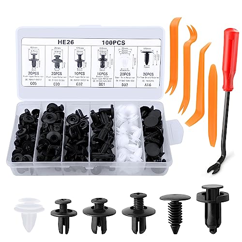 JOPHEK Auto Befestigung Clips, Auto Befestigungsclips Set, 6 Arten Universal Türverkleidung Klammern mit Demontage Werkzeuge, Karosserie Clips Kunststoffniete Befestigungssatz Clips für Auto (5)