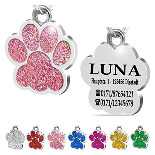 Ibera gifts - Personalisierte Anhänger für kleine bis mittelgroße Hunde und Katzen in Pfotenform - Gravur Hundemarke Halsband Hundehalsband Name Personalisiert dog Adressanhänger Katzenhalsband (Rosa)