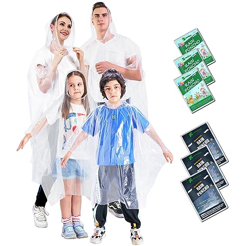 SWOGAA Regenponchos Familienpackung 6 Stück - 50% Extra Dick Durchsichtig Wasserdichte Regencape Leichtgewichts Regenschutz Regen Poncho Transparent