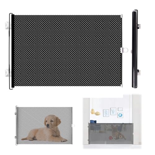 Absperrgitter Hund Absperrgitter Hundegitter Wohnung,Versenkbares Kleintiergehege zur Sicherheit von Haustieren Netz zur Verletzungsprävention, Höhe 40CM Frei Versenkbar 125 cm,Schwarzer Stil