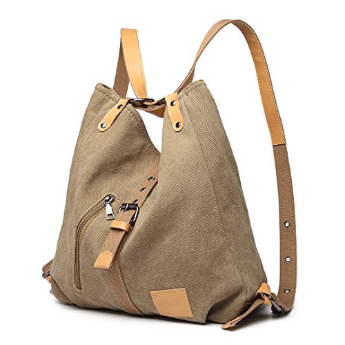 KONO Henkeltaschen Canvas Rucksack Damen Groß Handtaschen Anti Diebstahl Taschen Shopper Schultertaschen Multifunktional Umhängentaschen für Alltag Büro Schule Ausflug Einkauf