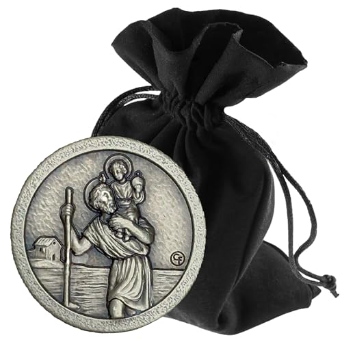 LUNEXUS Christopherus Auto Magnet Ø2,3 cm - Heiliger Christophorus Plakette - gesegnet - Schutzpatron Autofahrer - kompakte Metallfigur - Schutzengel Auto Magnet - Auto Glücksbringer
