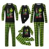 QWUVEDS Weihnachten Grinch Schlafanzug Familie Pyjama Set Pyjama Couple Weihnachtspyjama Familie Set Schlafanzug Lang Outfit Winter Damen Herren Kinder Nachtwäsche Nachthemd Hausanzug Schlafanzüge 038