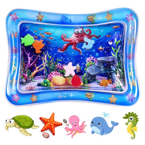 Aolso Wassermatte Baby,Aufblasbare Spielmatten 66 x 50cm,befüllbar mit Wasser,BPA-frei Faltbar Wasserspielmatte,Baby Spielzeug 3 6 9 Monate - Octopus Stil (Blau)