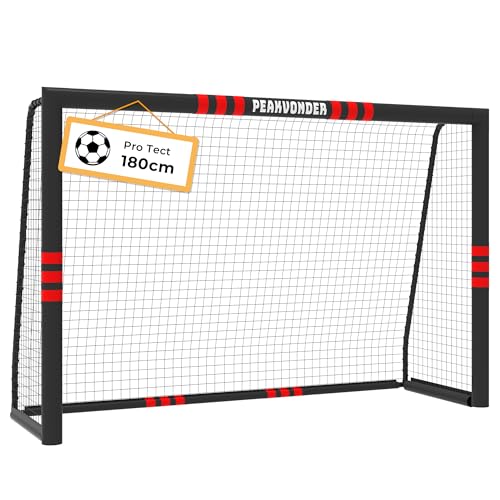 PEAKVONDER 180 x 120cm Fussballtore für Garten Kinder und Erwachsene mit Anti-Rost Beschichtung -Fußballtor Kinder Outdoor inkl. Erdanker für optimalen Halt - Fußball Tor mit rundum Polsterung TSG003R