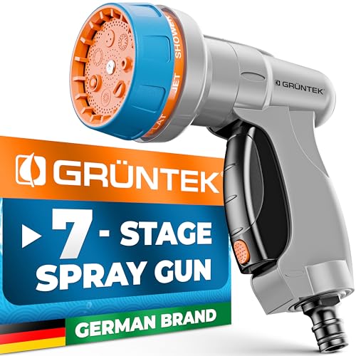 GRÜNTEK Gartenbrause, 7-Funktionen Garten Handbrause für Garten, Autowaschen und Zuhause, Multifunktions-Bewässerungspistole. EU Schnellanschluss und US Gewinde