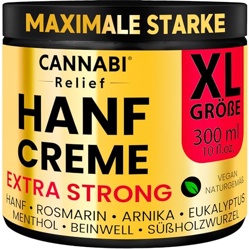 HANF CREME EXTRA STARK 300ml | Gelenk & Muskel Premium Ultra Konzentrierte Naturcreme | Nacken Schultern Ellbogen Rücken Hüften Knie Handgelenke Hände Füße Knöchel | Hanföl Kampfer Menthol Rosmarin