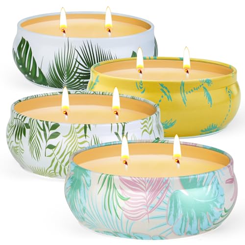 Citronella Kerze Outdoor Groß 4x180g Sojawachs - 250h Brenndauer mit 2-Docht System -Outdoor Kerze für Garten, Terrasse & Picknick,Kerzen Geschenksets