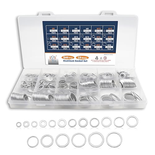 DIYoung 540 Stück Aluminium Dichtungsring Sortiment, Metrische Dichtungen, Ölablassdichtungen Set, 18 Größen für Reparatur Hydraulik Autos Sanitär Werkstatt (M6 M8 M10 M12 M14 M16 M18 M20 M22 M24)