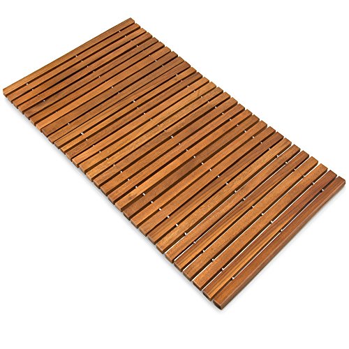 DEUBA® Badvorleger Badematte Badvorleger Holz 76 x 50 cm FSC®-zertifiziertes Akazienholz Rutschhemmende Gummistopper Duschmatte Holzduschmatte