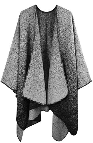 heekpek Damen Poncho Cape übergroßer Winter XXL Damen Schal Langer Hochwertiges Reversible Cape Poncho Patchwork Design Deckenstoffschaln Schalcape Herbstschal Winterschal Karo Tartan Plaid (Schwarz)